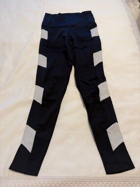 Women's Black Leggings with Gray Chevron Side Panels